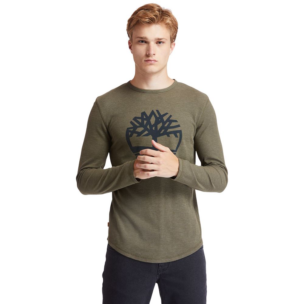 Camisetas Timberland Hombre Dyer River Slim-Fit Tree-Logo Verde Oliva - Chile WEB-381274
